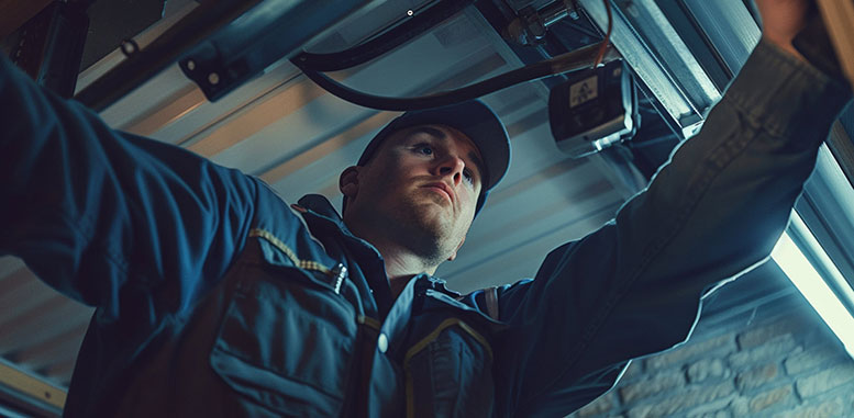 technicians repairing door tracks 